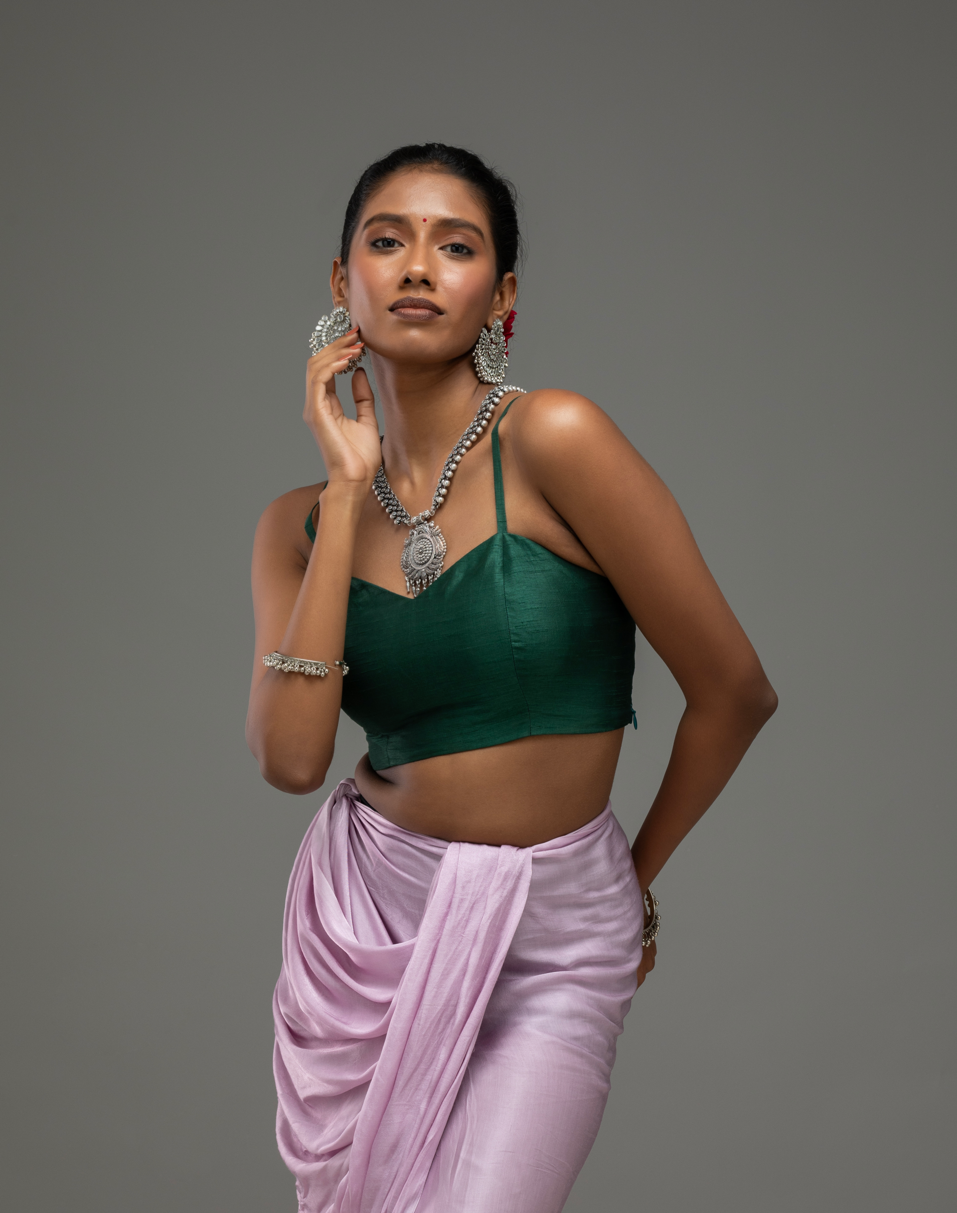 Deep Green Spaghetti-Strap Blouse