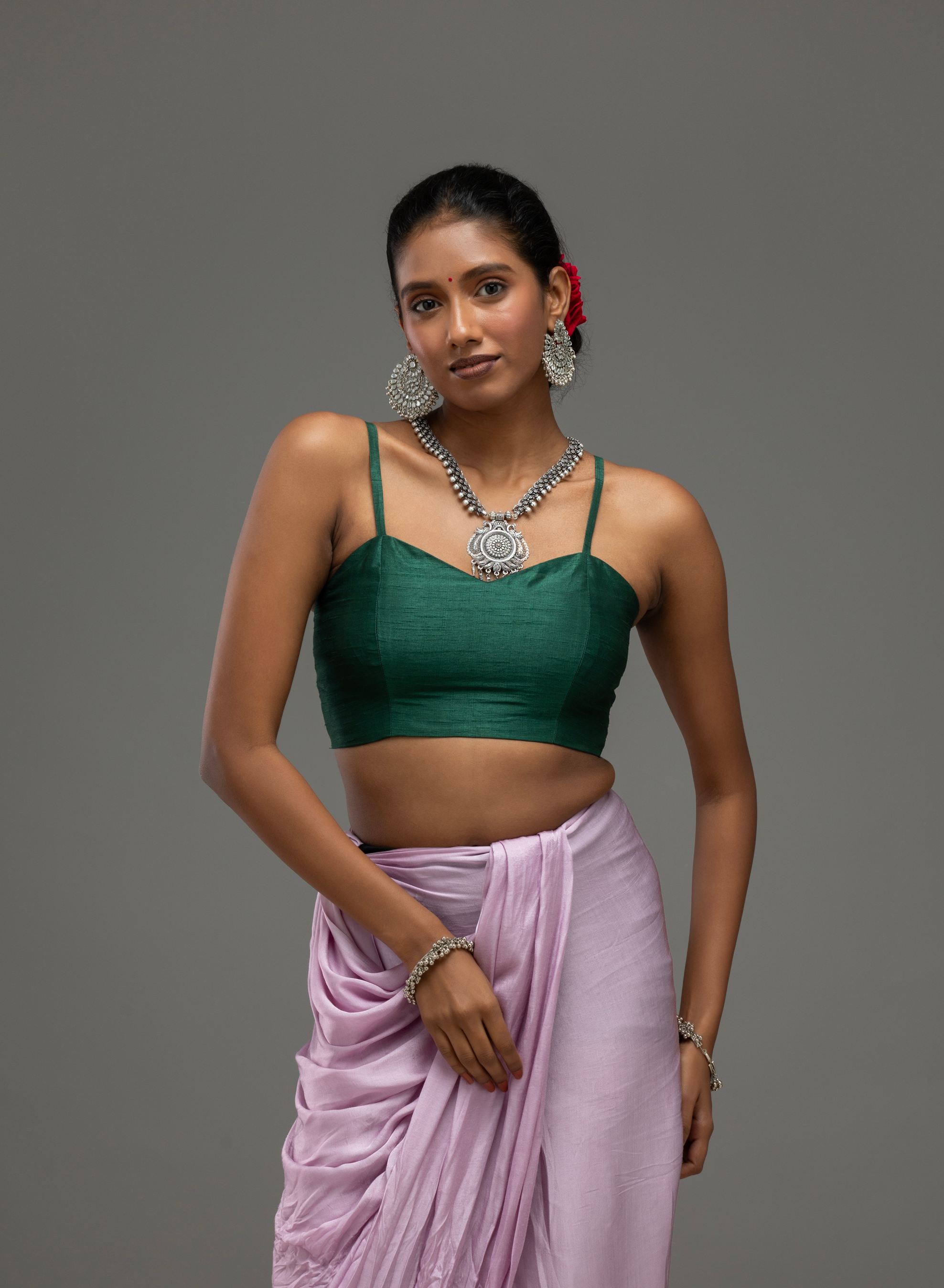 Deep Green Spaghetti-Strap Blouse