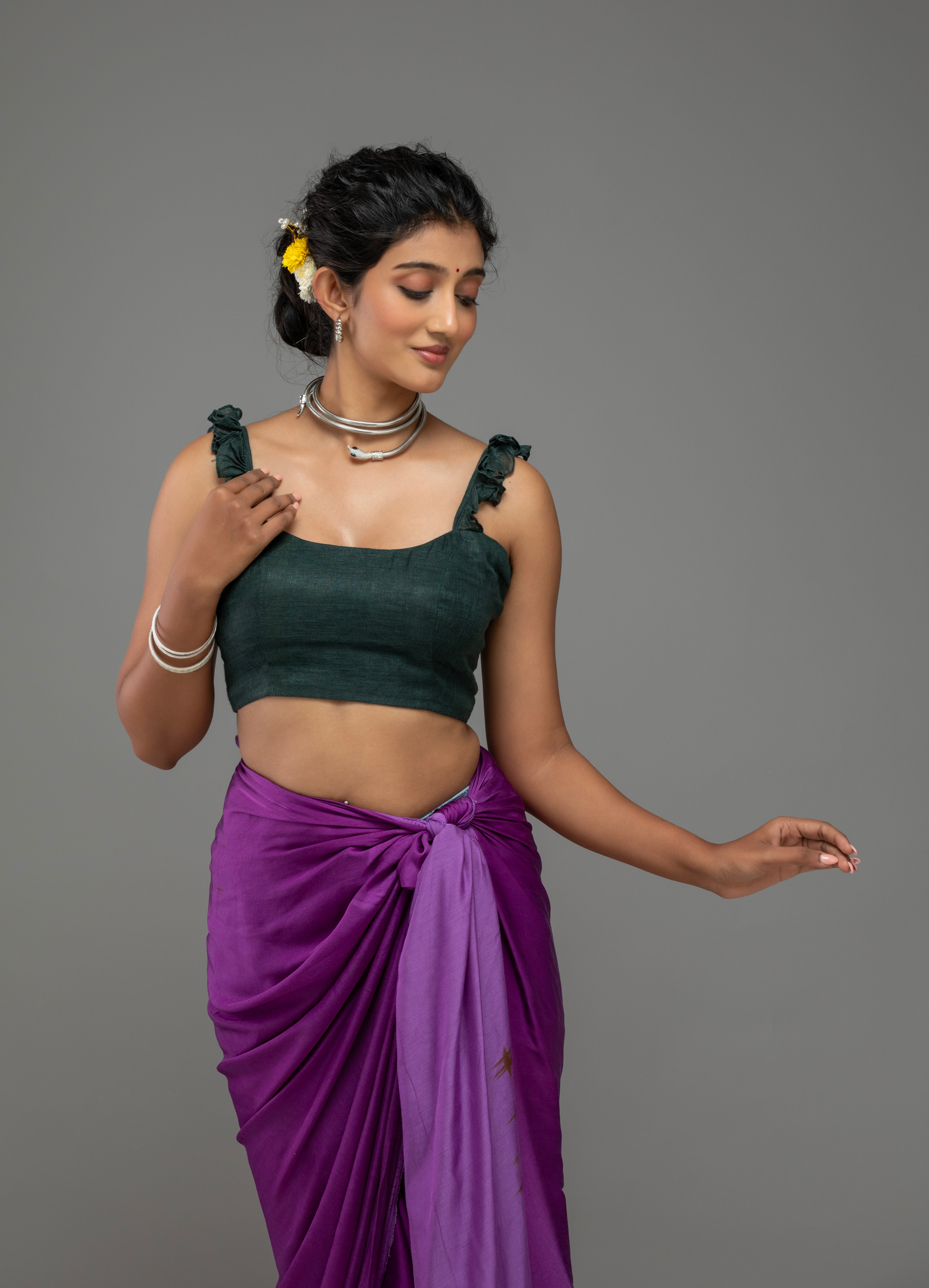 Forest Green Ruffle-Strap Blouse