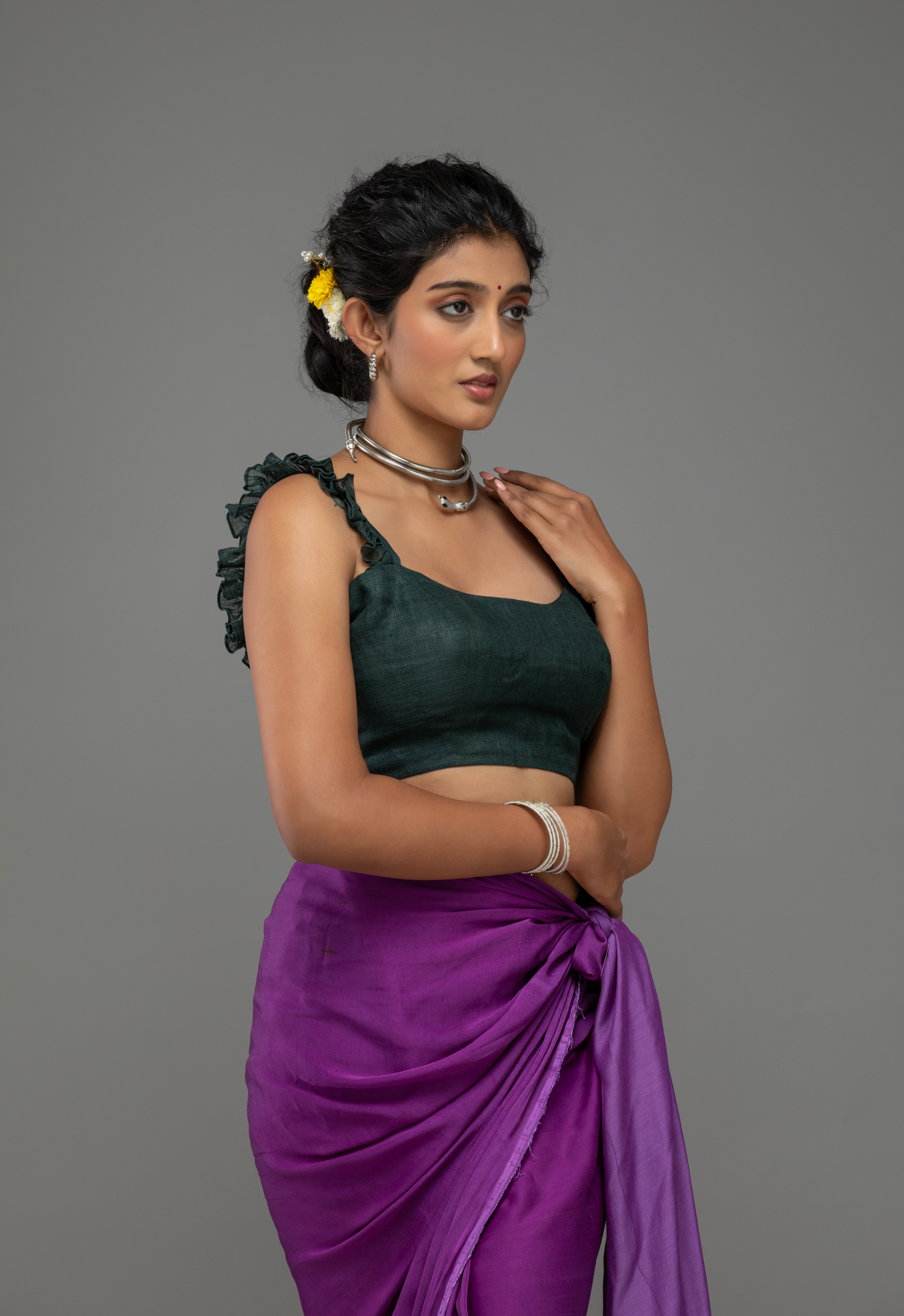 Forest Green Ruffle-Strap Blouse