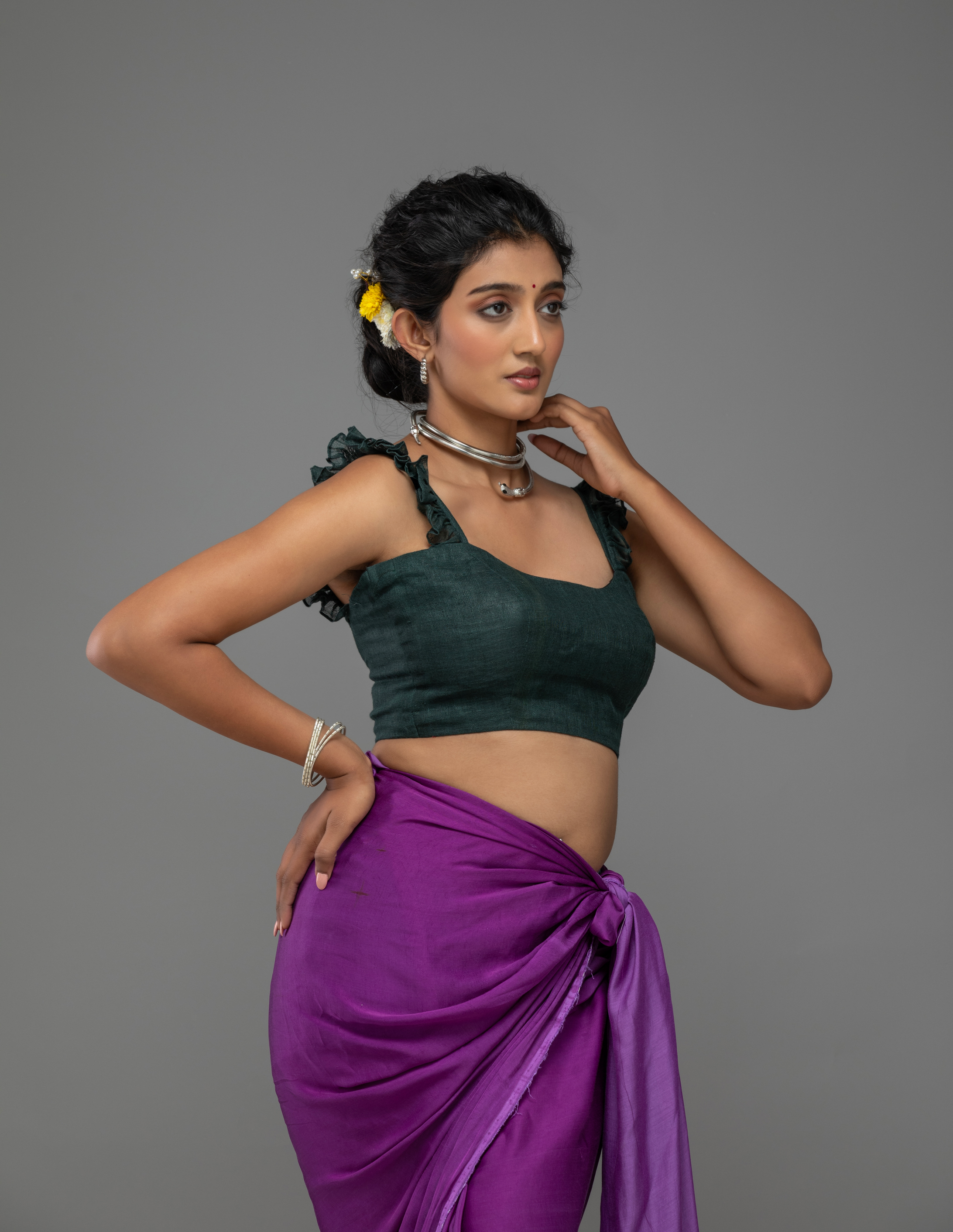 Forest Green Ruffle-Strap Blouse