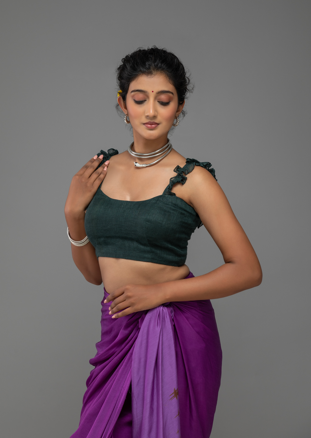 Forest Green Ruffle-Strap Blouse