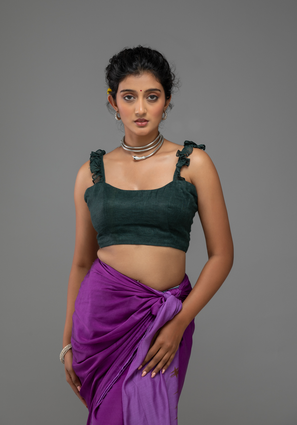 Forest Green Ruffle-Strap Blouse