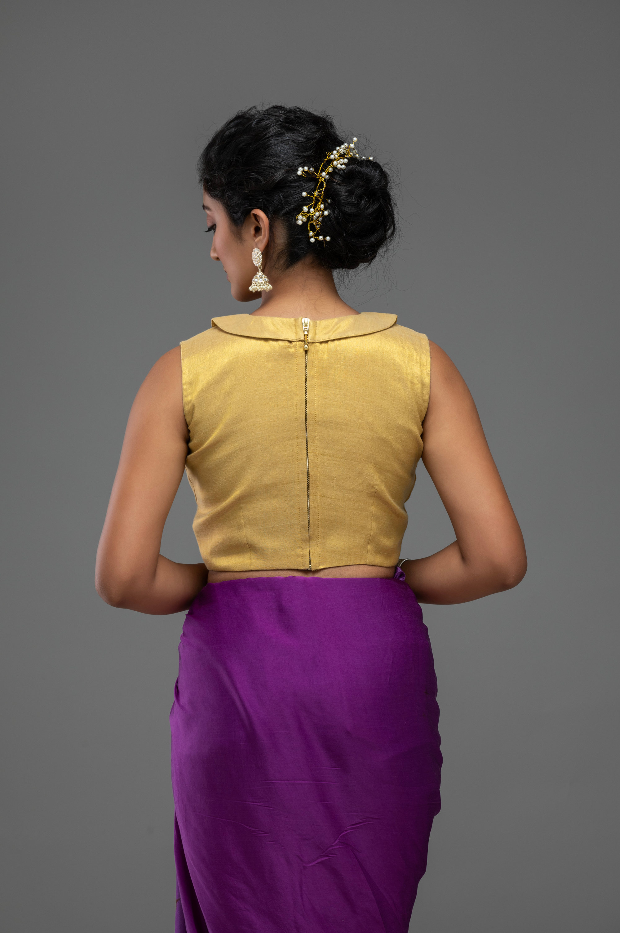Mustard Sleeveless Blouse with Scalloped Neckline
